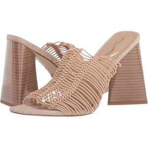 Sam Edelman Womens‎ Slide Sandals Heeled Macrame Nude Beige Block Heel Sz. 9 NEW
